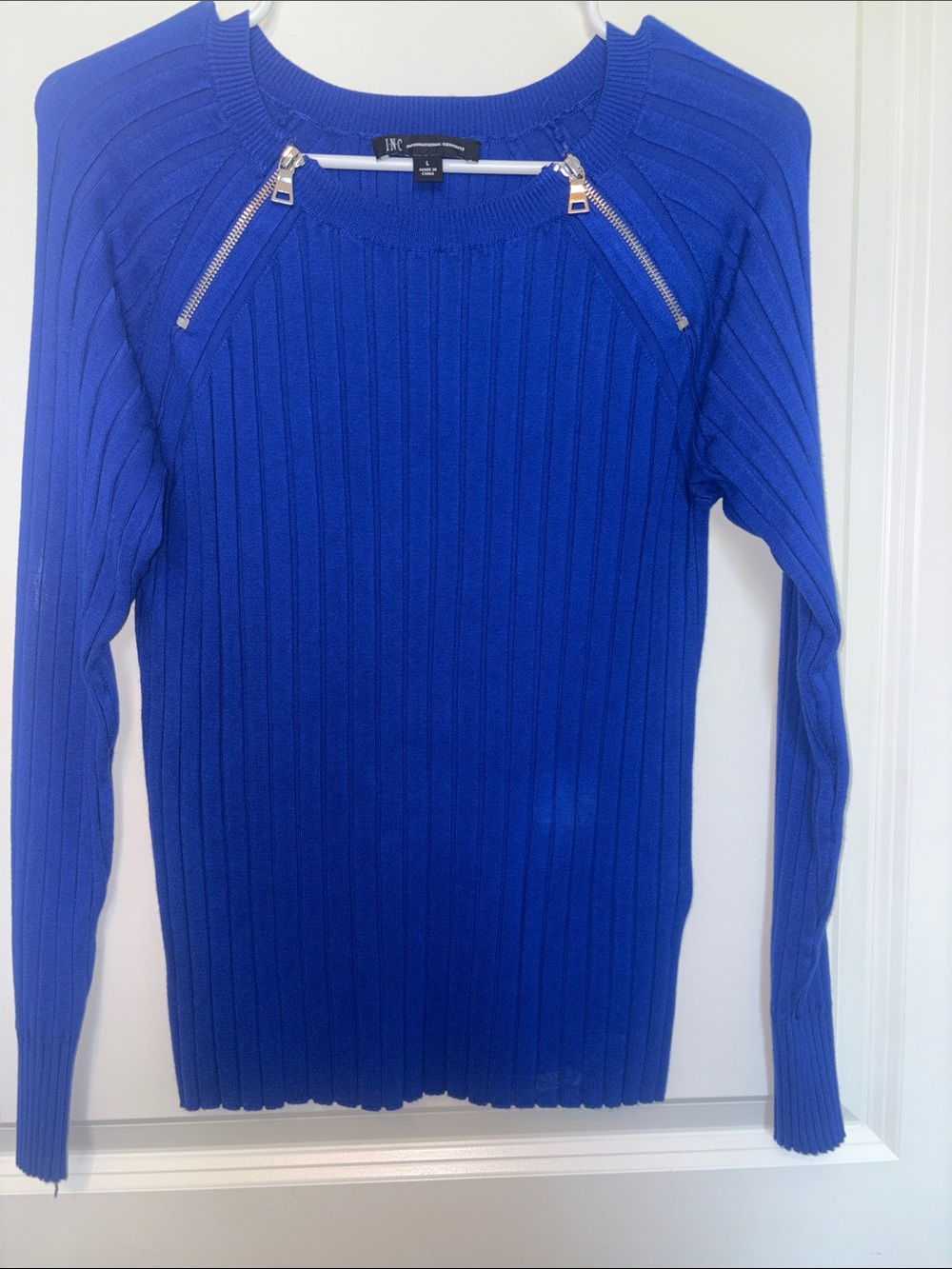 INC International Concepts Men’s Cobalt Blue Ribbed Zip-Accent Sweater